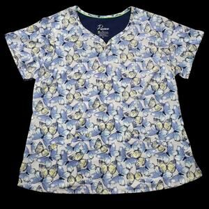 Premiere by Healing Hands Butterfly Y Cut Neck Double Front Pockets Scrub Top